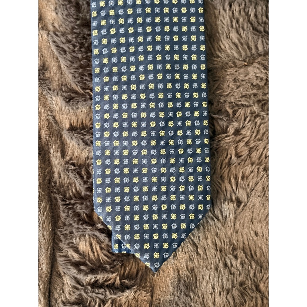 Bellagio Tie Blue Yellow Silk Floral Medallion Italy Classic Workwear Business
